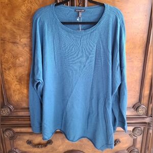 Eileen Fisher Blue Merino Wool Asymmetrical Sweater